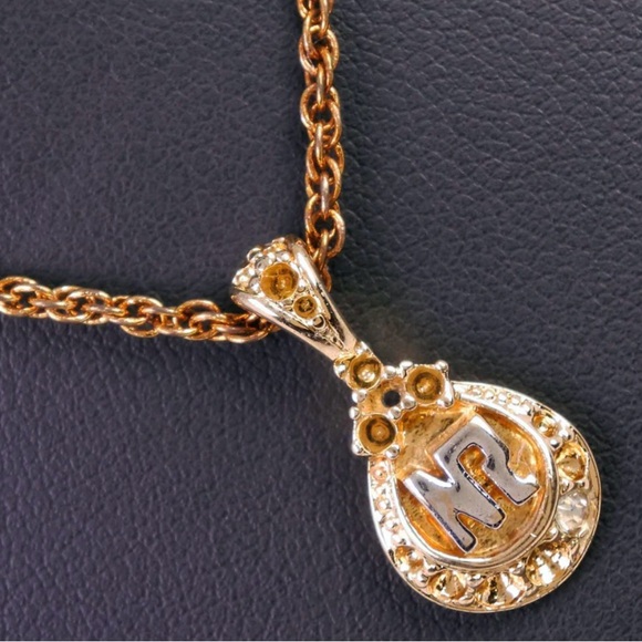 Nina Ricci Vintage Authentic Gold Plated Necklace W/“NR” Charm & Precious Stones - Picture 1 of 9